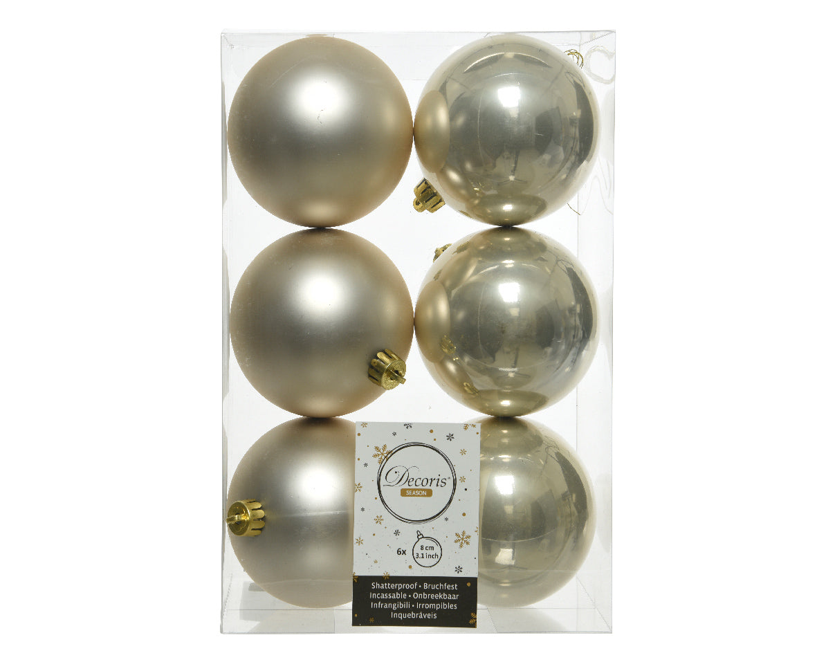 8cm Shatterproof Shiny-Matt Christmas Baubles