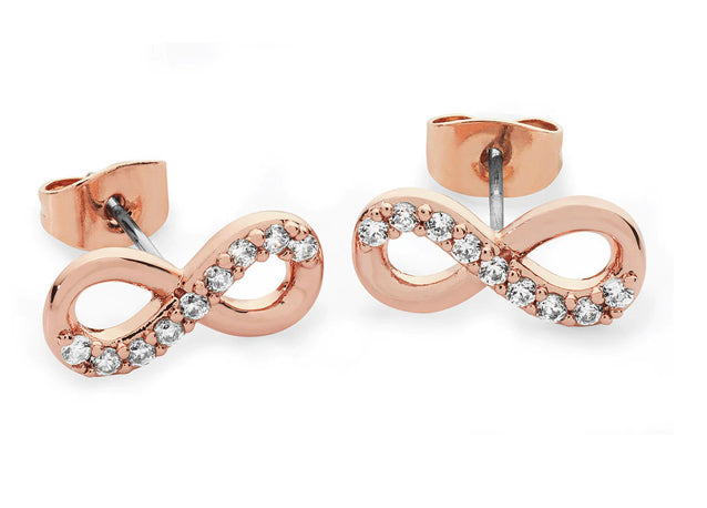 Tipperary Crystal Part Stone Set Infinity Stud Earrings Rose Gold│109315