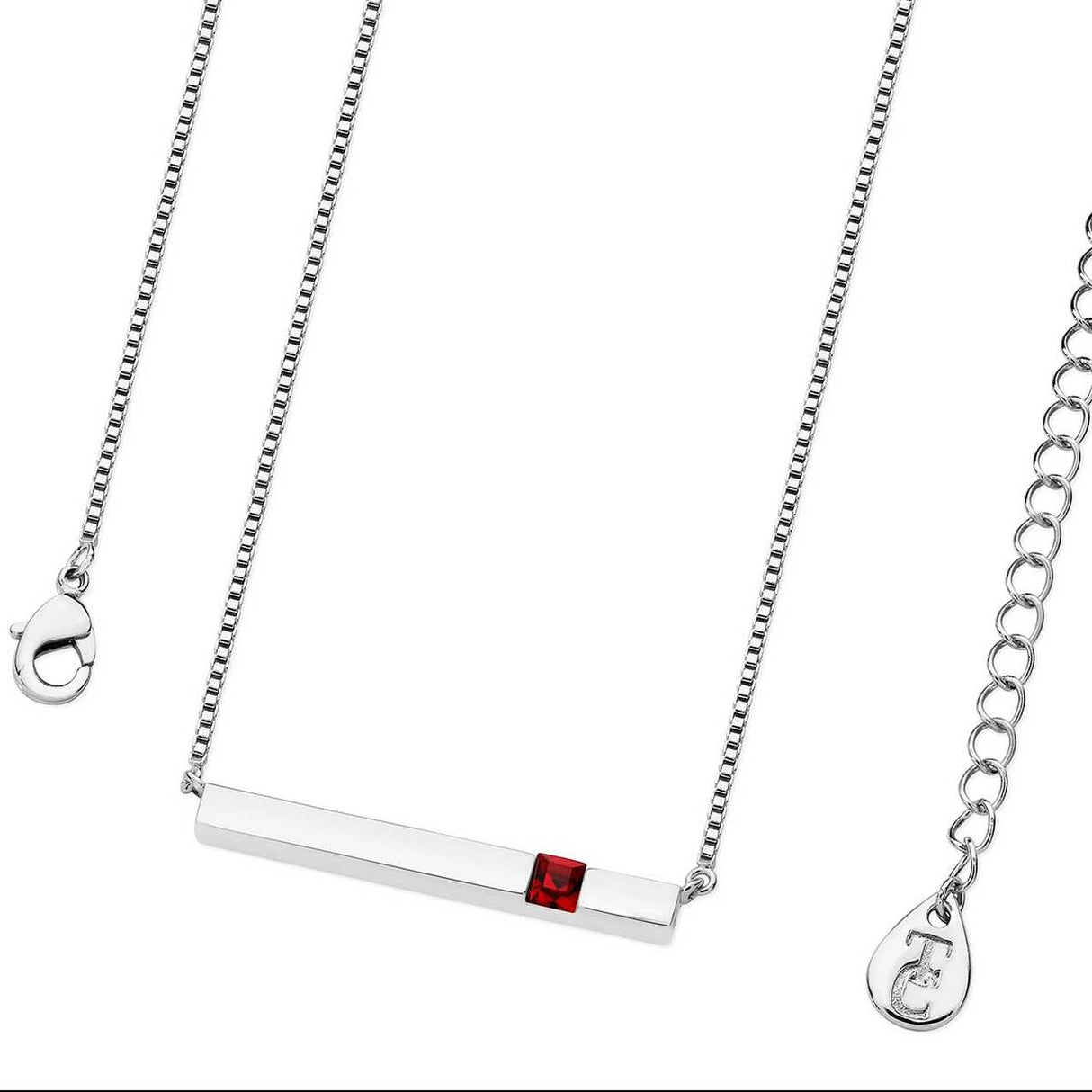Tipperary Crystal Silver Bar Birthstone Pendant Ruby Crystal-July│126206