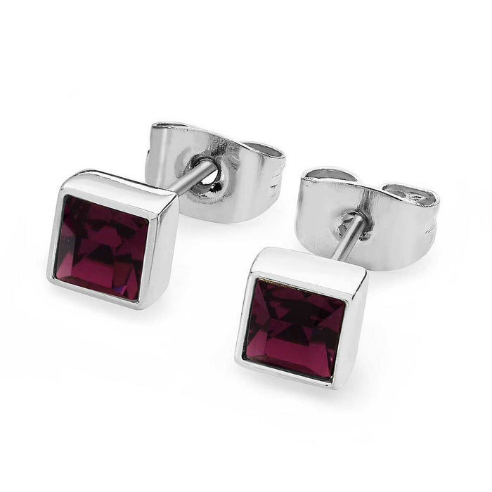 Tipperary Crystal Silver Square Birthstone Earrings - Amethyst Crystal│126275