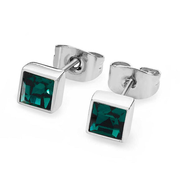 Tipperary Crystal Silver Square Birthstone Earrings Emerald Crystal-May│126305