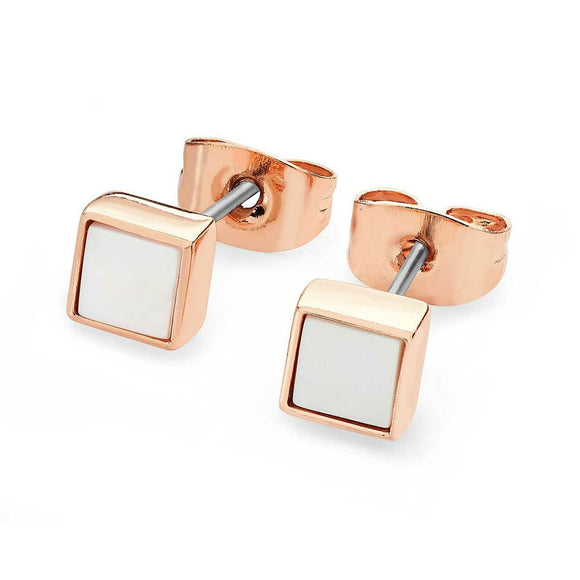 Tipperary Crystal Rose Gold Square Birthstone Earrings Pearl-June│126312