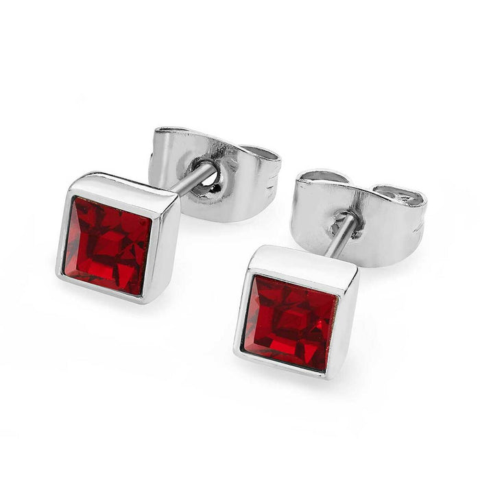 Tipperary Crystal Silver Square Birthstone Earrings Ruby Crystal-July│126329