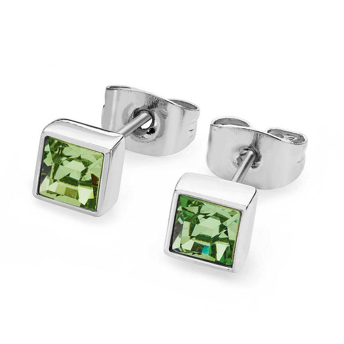 Tipperary Crystal Silver Square Birthstone Earrings Peridot Crystal-August│126336