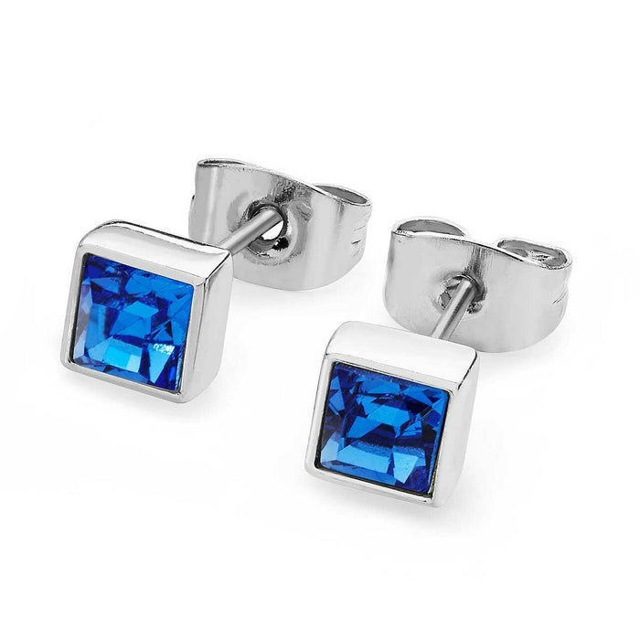 Tipperary Silver Square Birthstone Earrings Sapphire Crystal-September│126343