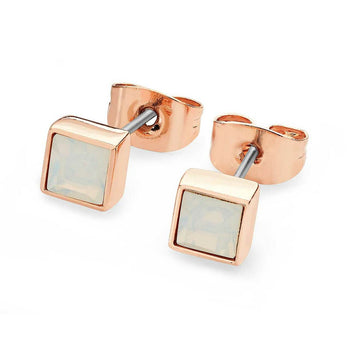 Tipperary Crystal Rose Gold Square Birthstone Earrings Opal-October│126350