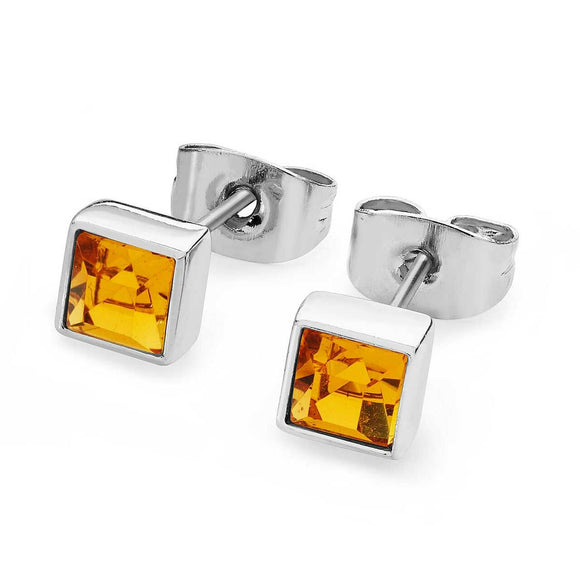 Tipperary Crystal Silver Square Birthstone Earrings Citrine Crystal-November│126367
