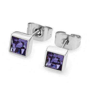 Tipperary Crystal Silver Square Birthstone Earrings Tanzanite Crystal-December│126374