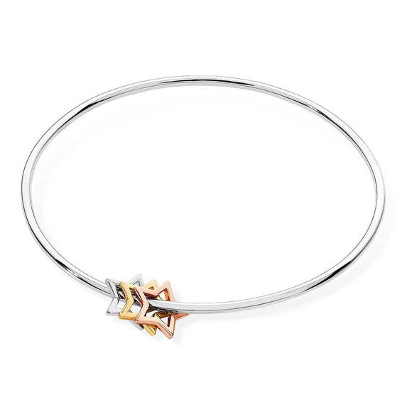 Tipperary Crystal Stars Silver Bangle with Triple Stars│135154