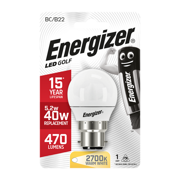 Energizer LED 5.9W (40W) B22 Opal Golf Ball Light Bulb | 1791-20