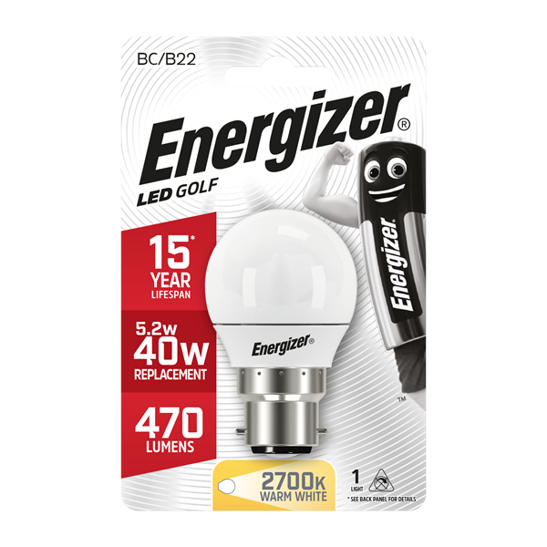 Energizer LED 5.9W (40W) B22 Opal Golf Ball Light Bulb | 1791-20