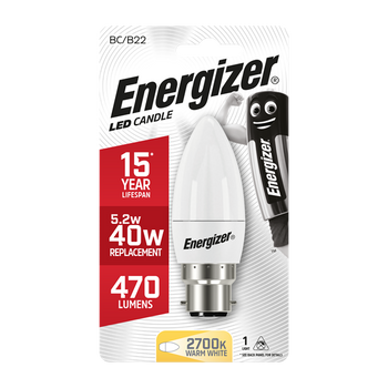 Energizer LED 5.9W (40W) B22 Opal Candle Light Bulb | 1791-32