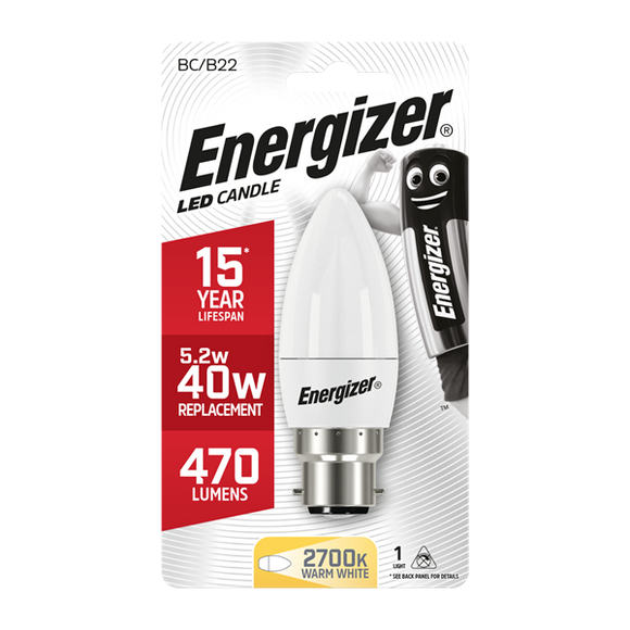 Energizer LED 5.9W (40W) B22 Opal Candle Light Bulb | 1791-32
