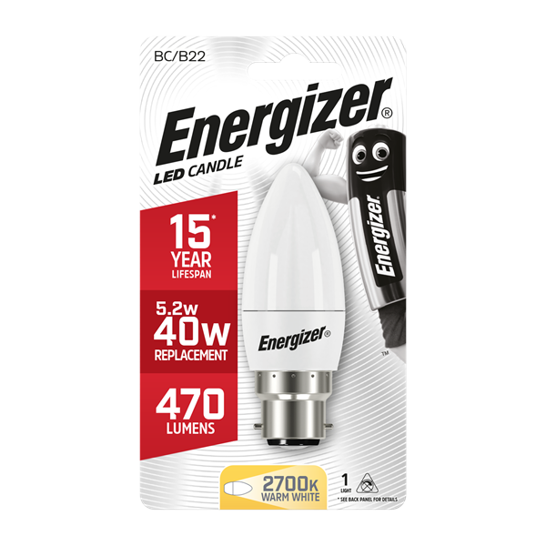 Energizer LED 5.9W (40W) B22 Opal Candle Light Bulb | 1791-32