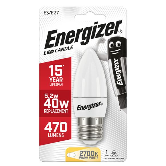 Energizer LED 5.9W (40W) E27 Opal Candle Light Bulb | 1791-34