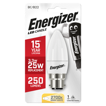 Energizer 3.4W (25W) B22 Opal LED Candle Light Bulb | 1792-24