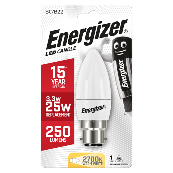 Energizer 3.4W (25W) B22 Opal LED Candle Light Bulb | 1792-24