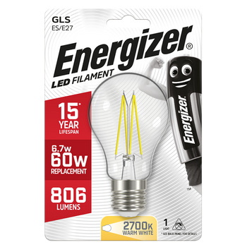 Energizer 6.2W (60W) GLS E27 LED Clear Light Bulb│1810-18