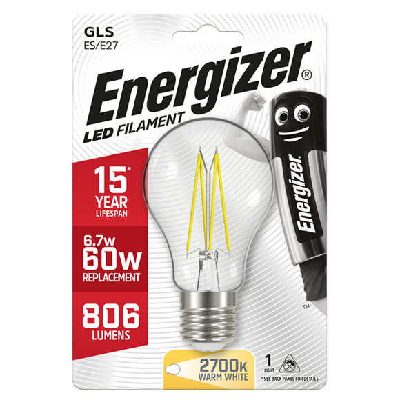 Energizer 6.2W (60W) GLS E27 LED Clear Light Bulb│1810-18