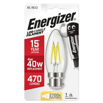Energizer 4W (40W) B22 Clear LED Candle Light Bulb │1810-24