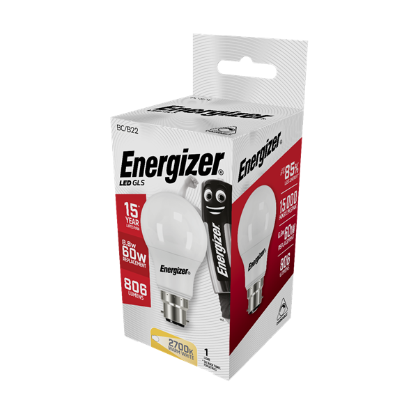 Energizer 9.2W (60W) B22 LED GLS Dimmable Opal Light Bulb│1828-30