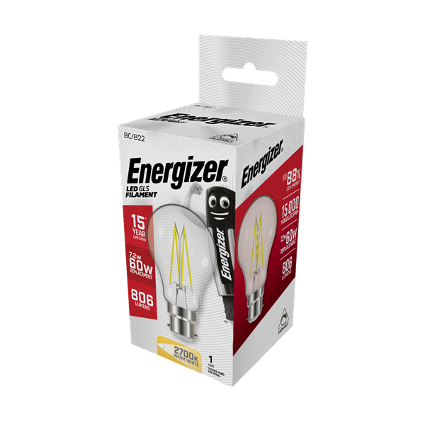 Energizer 7.2W (60W) B22 LED GLS Dimmable Filament Light Bulb |1828-38