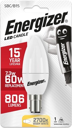 Energizer 7.3W (60W) B15 LED Candle Light Bulb│1837-32