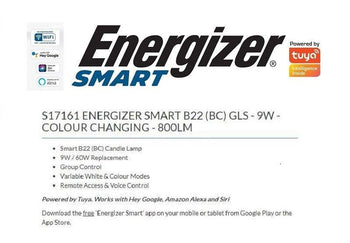 Energizer 9W (60W) B22 LED ''Smart'' Colour Changing GLS Light Bulb │1838-26