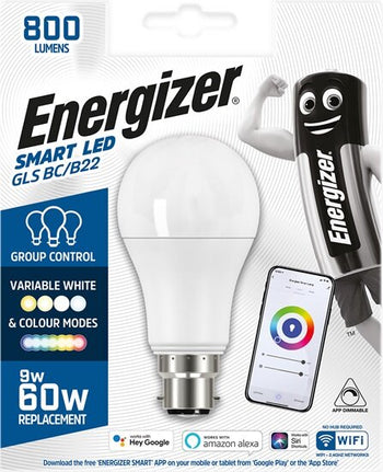 Energizer 9W (60W) B22 LED ''Smart'' Colour Changing GLS Light Bulb │1838-26