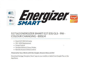 Energizer 9W (60W) E27 LED ''Smart'' Colour Changing GLS Light Bulb │1838-28