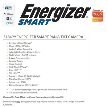 Energizer Smart WIFI Pan & Tilt Indoor Camera │1840-18