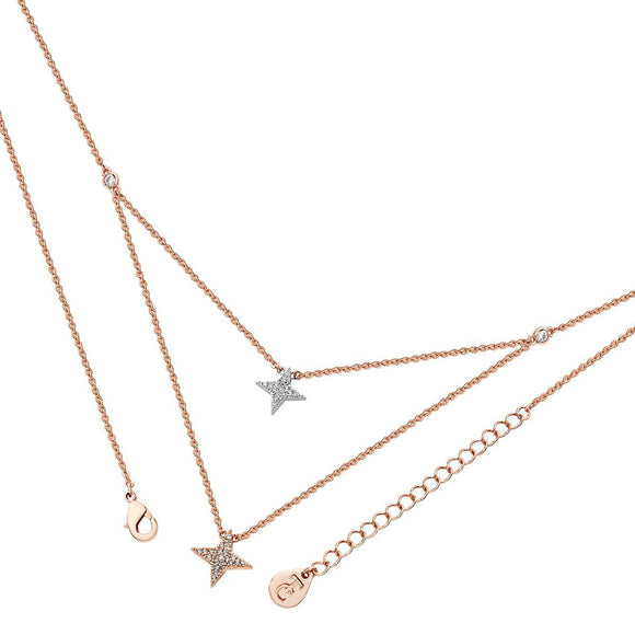 Tipperary Crystal Double Floating Pave Star Necklace Rose Gold│130036