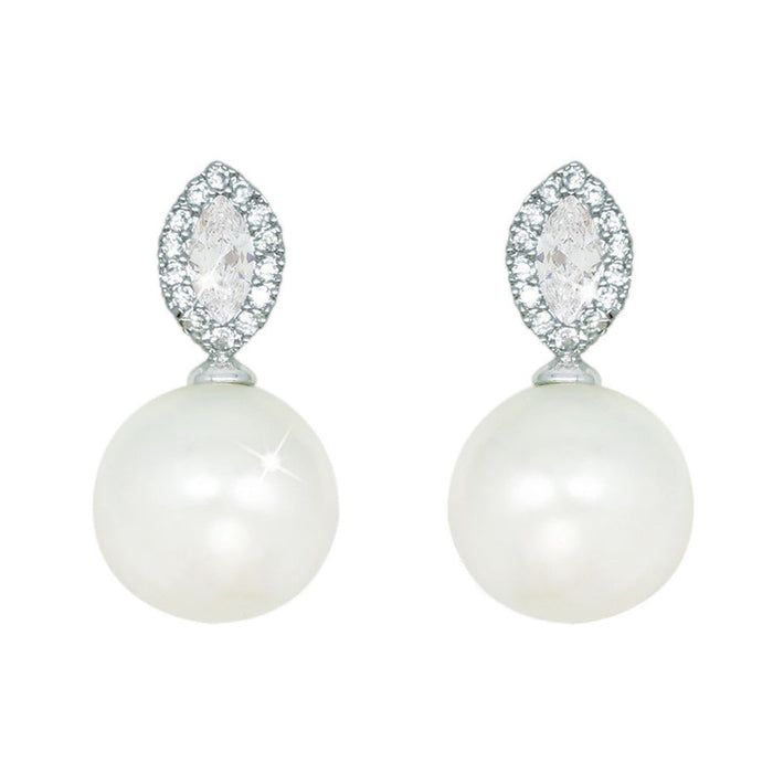 Tipperary Crystal Silver Pearl Earrings with Clear Stone│107168