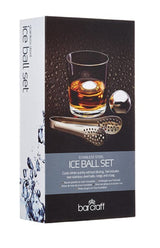 BarCraft Stainless Steel 3 Piece Ice Balls, Tongs & Storage Bag│BCICESS3PC