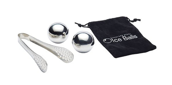 BarCraft Stainless Steel 3 Piece Ice Balls, Tongs & Storage Bag│BCICESS3PC