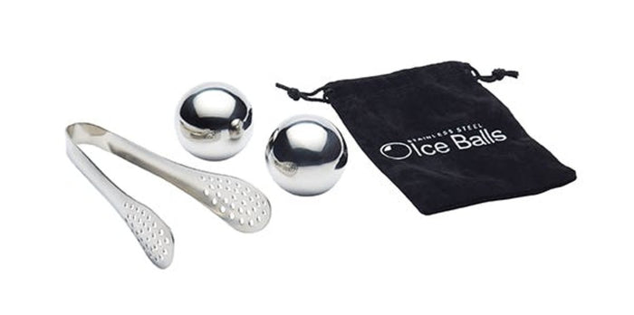 BarCraft Stainless Steel 3 Piece Ice Balls, Tongs & Storage Bag│BCICESS3PC