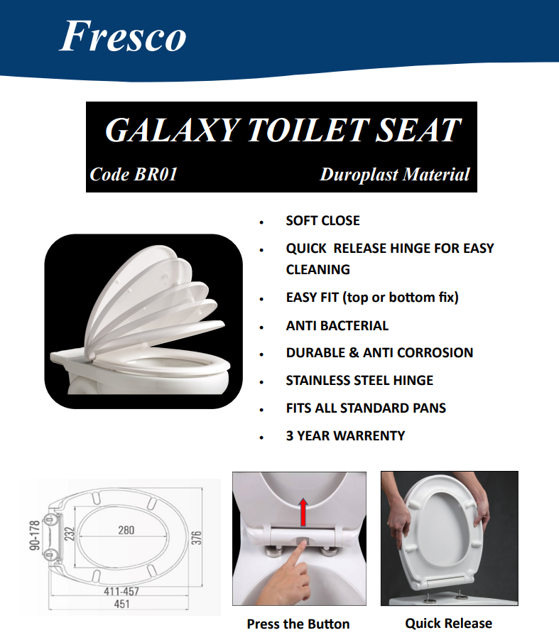 Fresco Galaxy Soft Close Quick Release Toilet Seat | BR01
