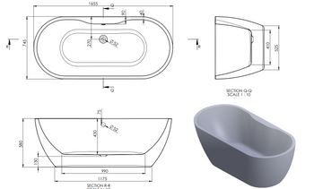 Toledo 1655mm Freestanding Bath | BTOLEDO1655