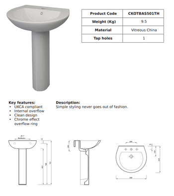 Kota 50cm 1TH Round Basin | CKOTBAS501TH