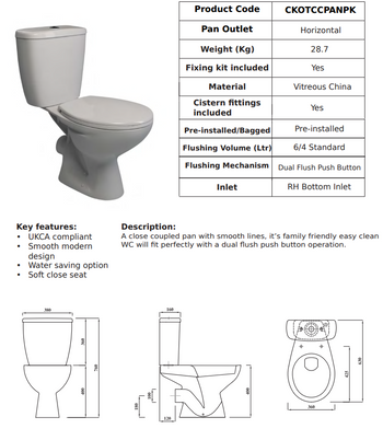 Kota Close Coupled Pan Pack inc S/C Seat | CKOTCCPANPK