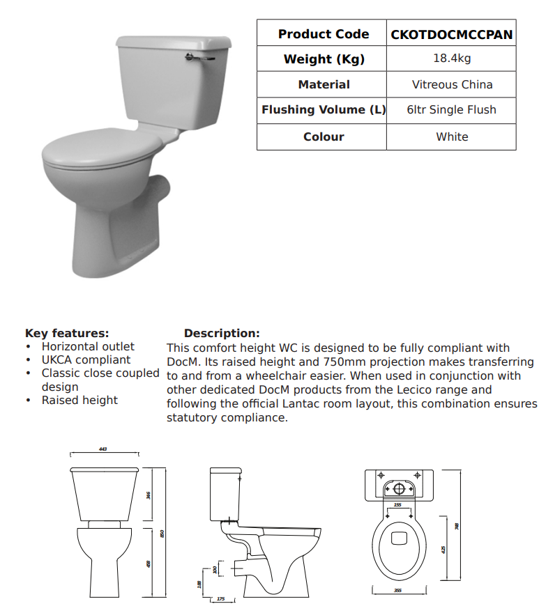 Kota DocM Close Couple Comfort Height Pan Only | CKOTDOCMCCPAN
