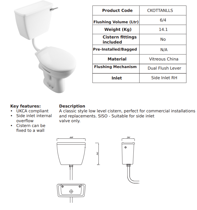 Kota Low Level Lever Cistern Siso | CKOTTANLLS
