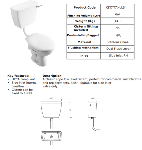 Kota Low Level Lever Cistern Siso | CKOTTANLLS