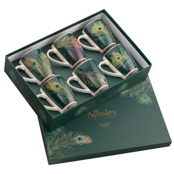 Belleek Aynsley Peacock Feather Mugs in Hat Box | CLAS40401