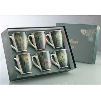 Belleek Aynsley Peacock Feather Mugs in Hat Box | CLAS40401