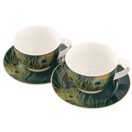 Belleek Aynsley Peacock Feather Cappuccino Cup & Saucer | CLAS40404