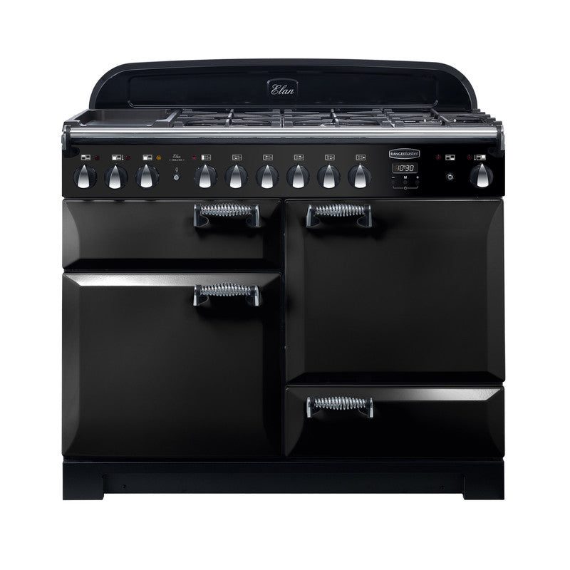Rangemaster Elan 110cm Dual Fuel Range Cooker - Black/Chrome│ELA110DFFBL/
