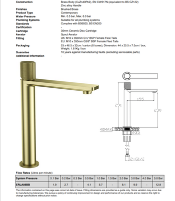 Erla Tall Mono Brushed Brass no Waste | ERLA08BB