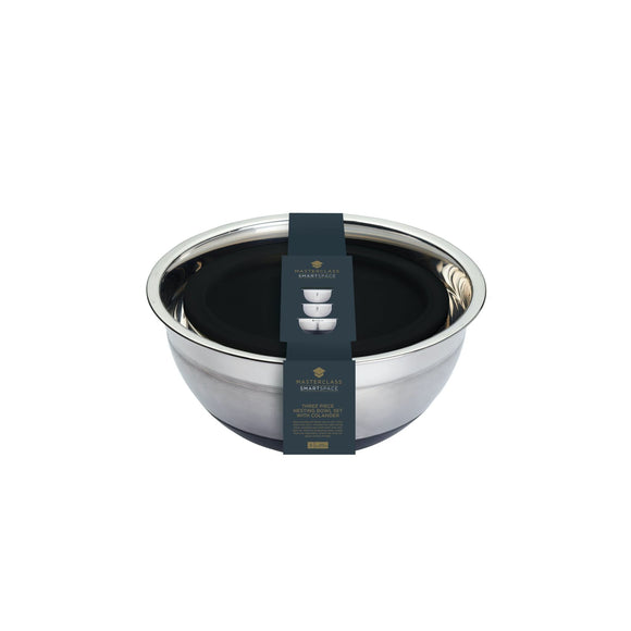 MasterClass Stainless Steel Smart Space 3 Bowl Set & Colander│MCBOWL3PC