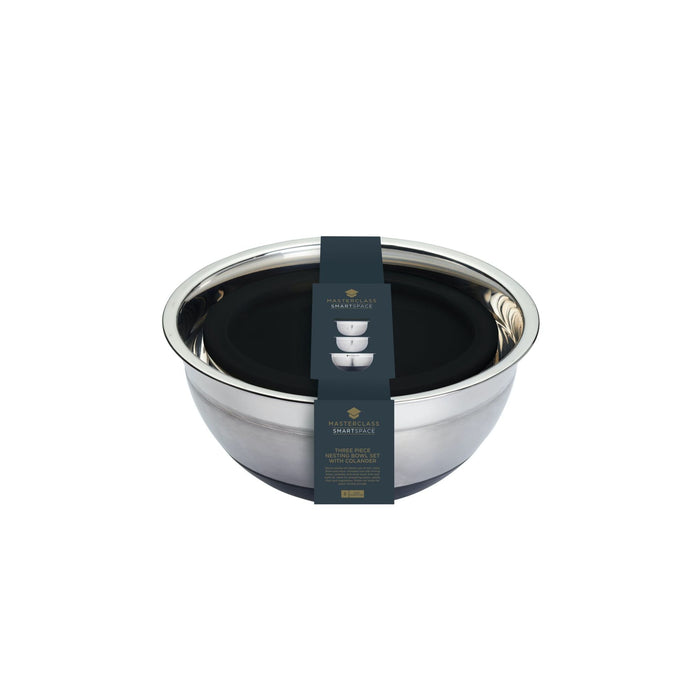 MasterClass Stainless Steel Smart Space 3 Bowl Set & Colander│MCBOWL3PC